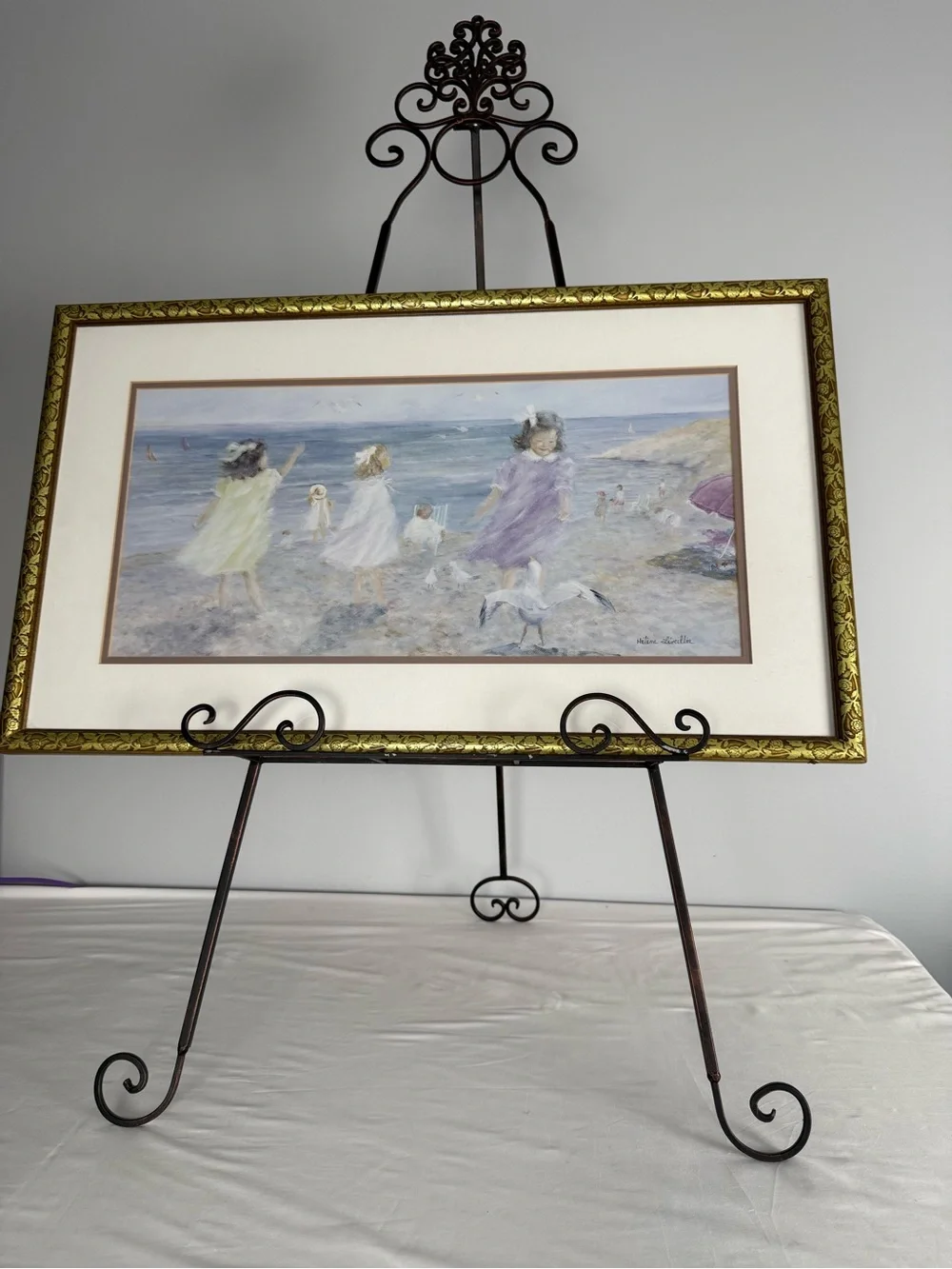 HELENE LEVEILLEE FRAMED ART PRINT ON VACATION AT LAST GIRLS BEACH SEAGULLS
